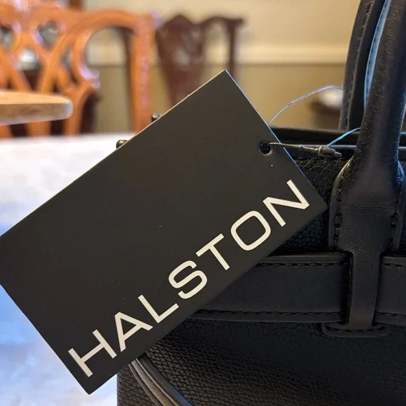 Halston Heritage Black Leather Top-Handle Satchel with Gold Hardware - Picture 3 of 6